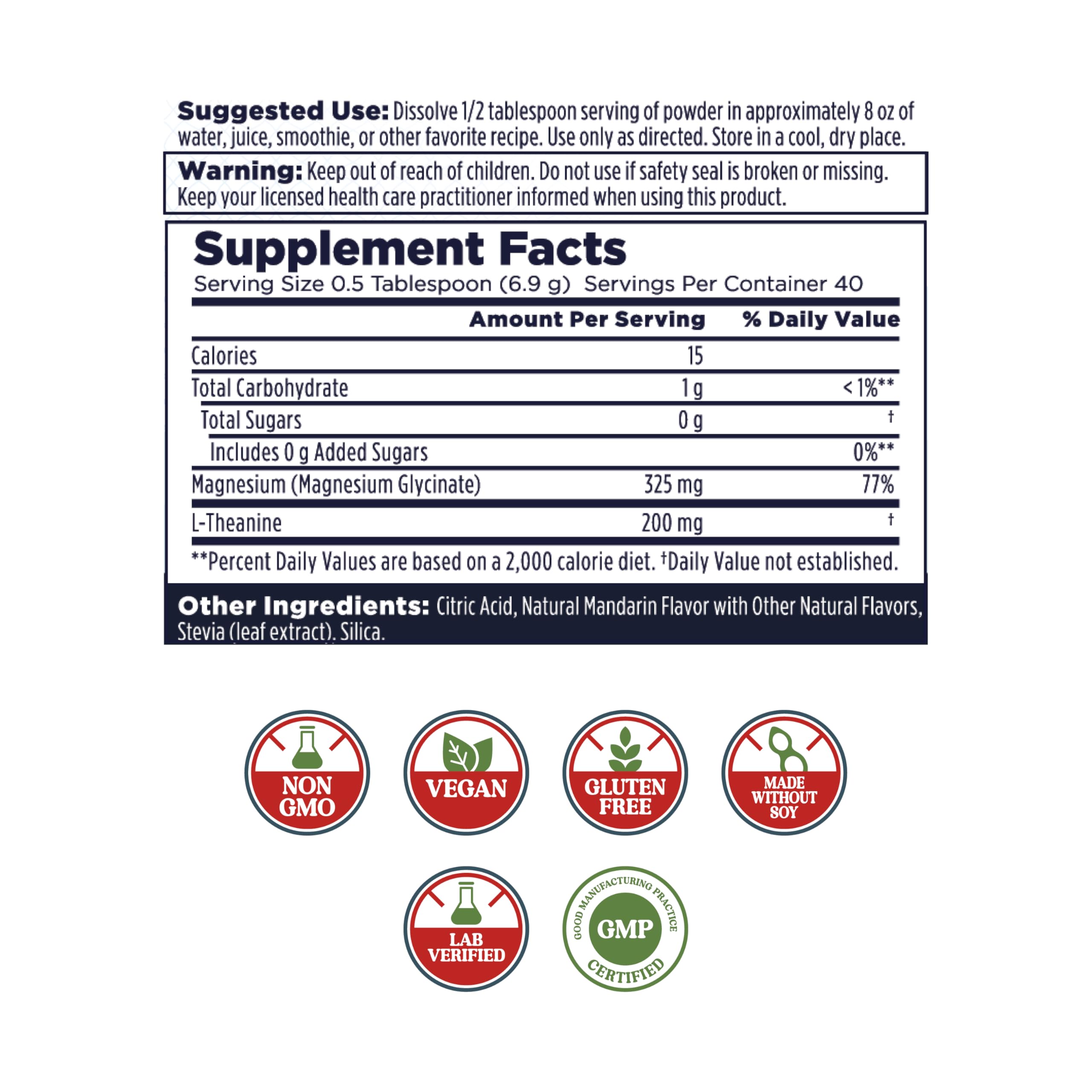 KAL Mood Magnesium Powder ingredient list highlights high-absorption magnesium glycinate and L-Theanine