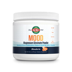 KAL Mood Magnesium Powder Mandarin front label highlights vegan, gluten-free formula for calm support