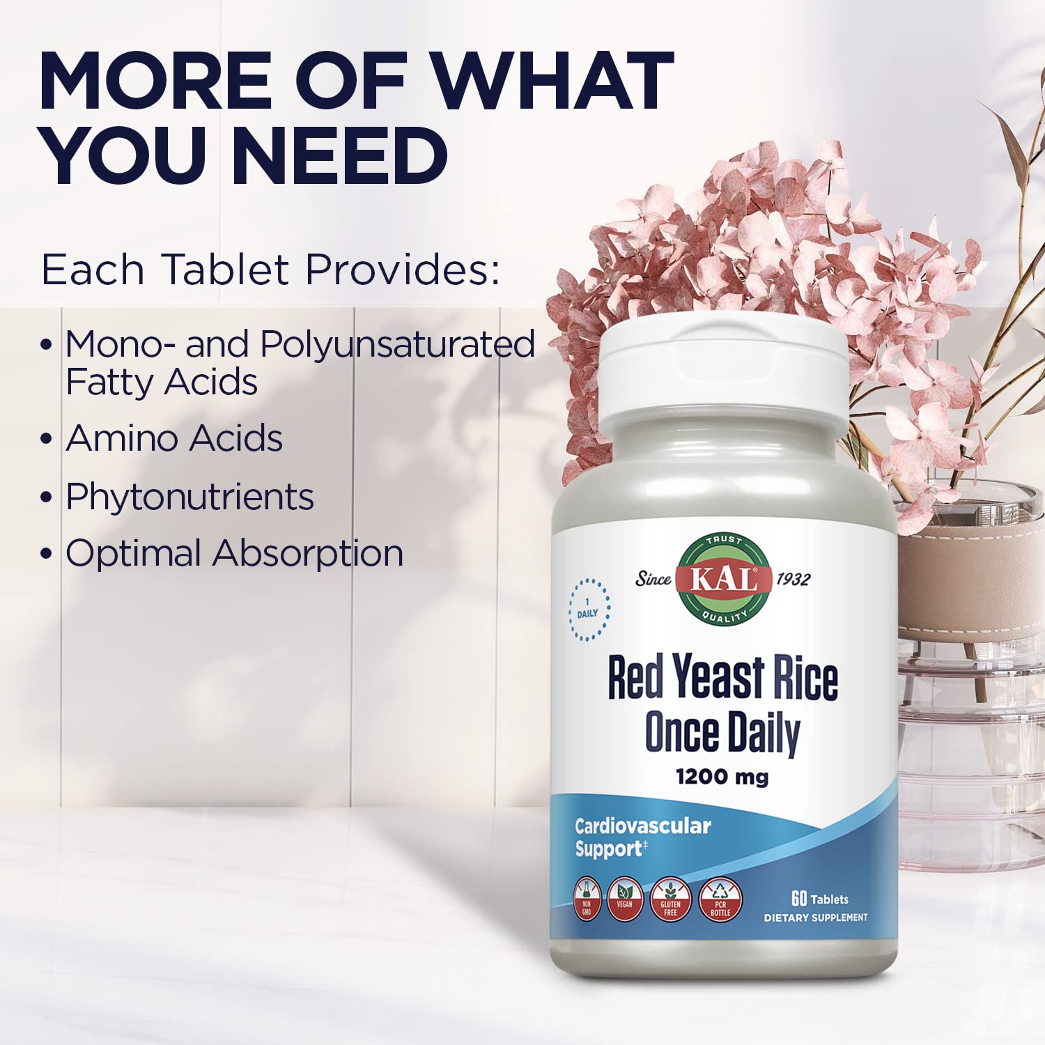KAL Once Daily Red Yeast Rice bottle held in hand for on-the-go use.