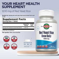 KAL Once Daily Red Yeast Rice label closeup for easy daily supplementation planning.