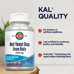 KAL Once Daily Red Yeast Rice packaging showing 60 tabs for monthly supply.