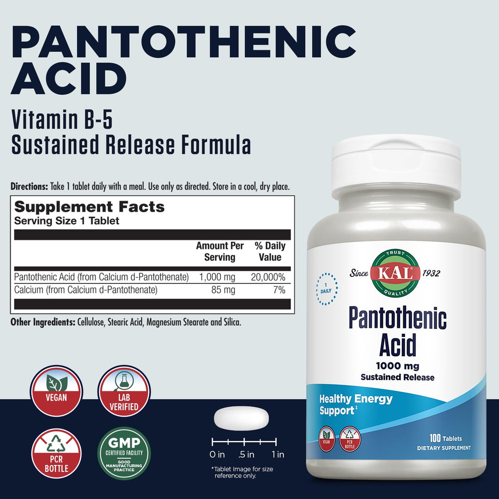 Close-up of KAL Pantothenic Acid capsules for daily energy support