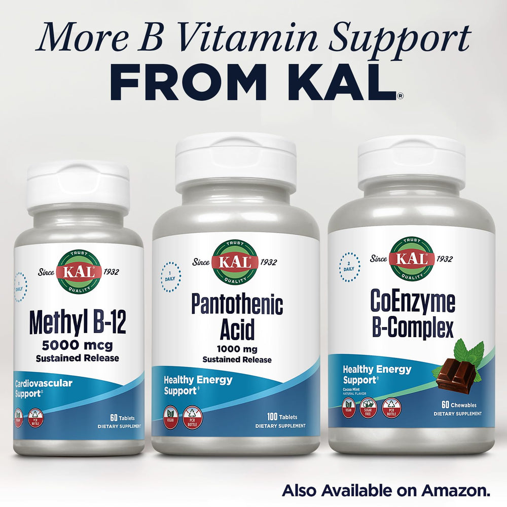 Daily use scene with KAL Pantothenic Acid bottle and vitamins