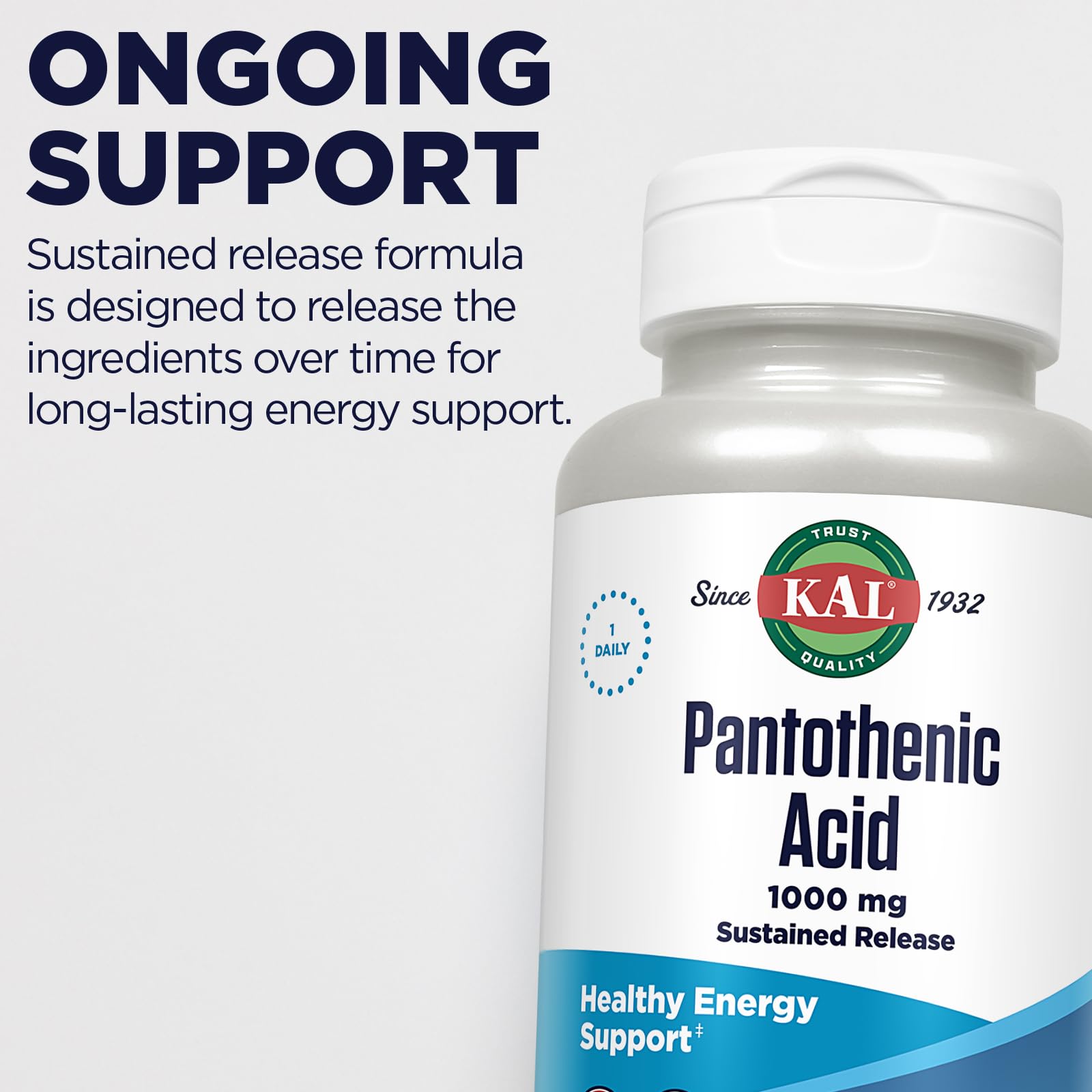 KAL Pantothenic Acid packaging featuring vegan-friendly formulation