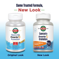 KAL Quercetin Reacta-C Bromelain capsules close-up for easy daily dosing