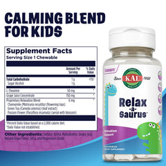 KAL Relax-a-Saurus chewables on plate showcasing delicious grape flavor