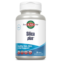 KAL Silica Plus bottle front shows dual-source silica for healthy hair and nails.