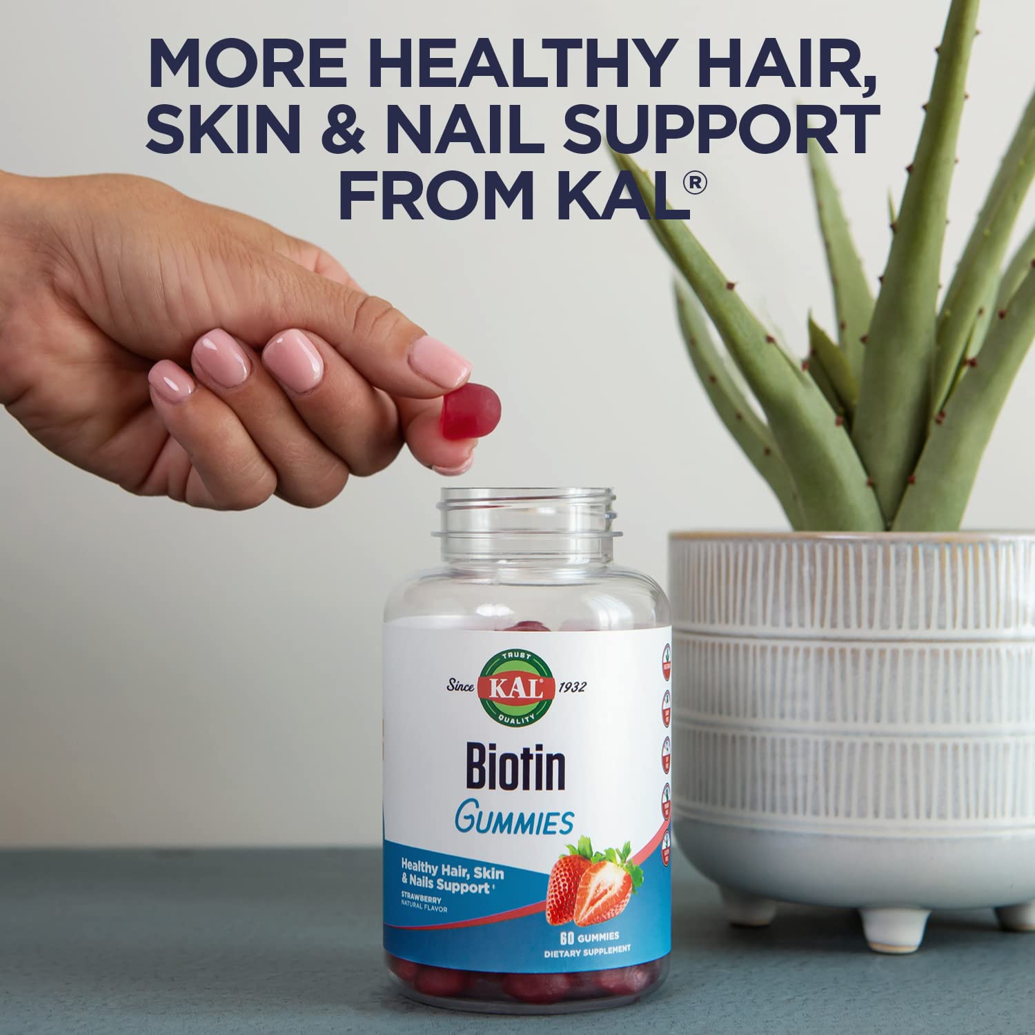 KAL Silica Plus bottle with glass of water illustrating easy daily ritual.