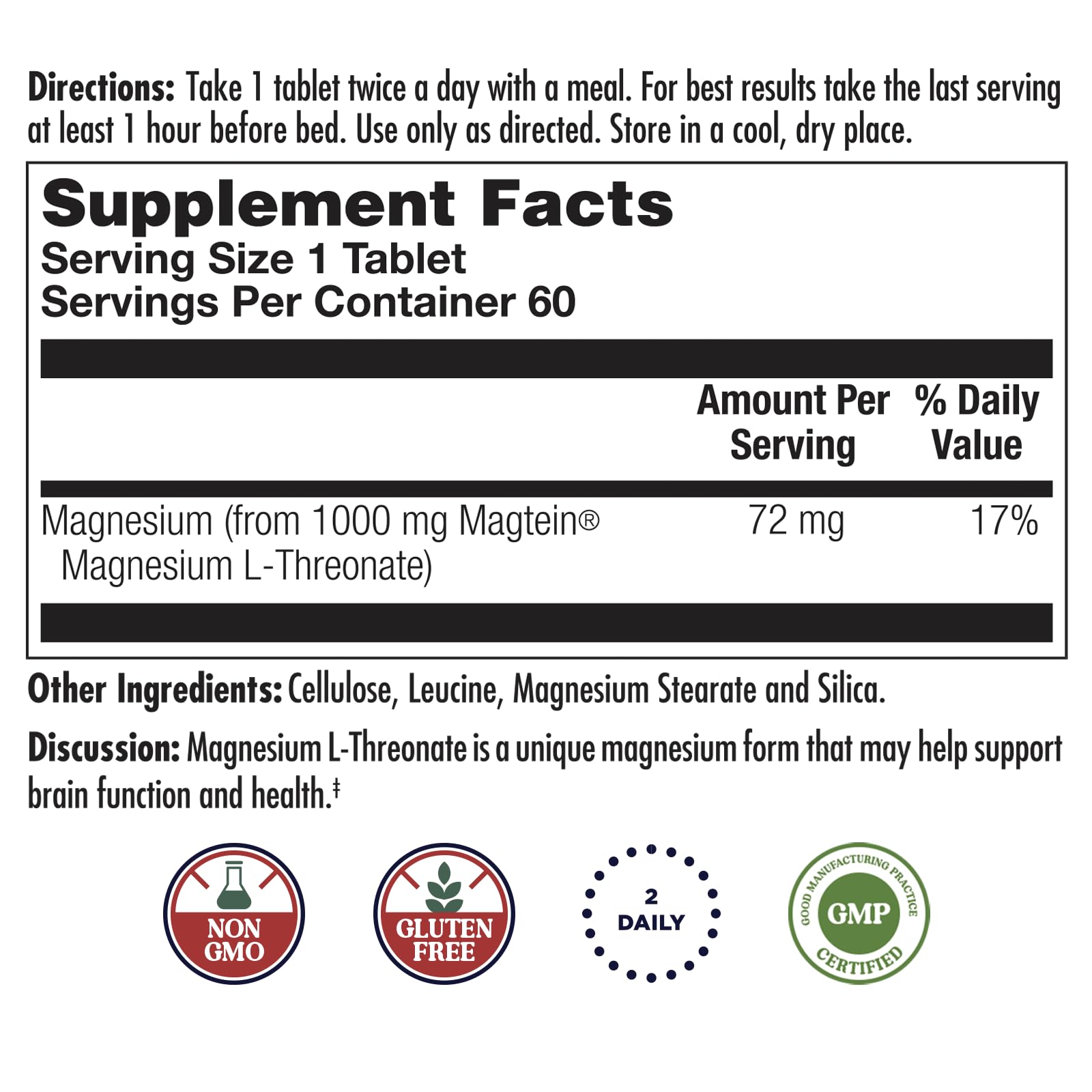 KAL Think Magnesium L-Threonate bottle label highlights Magtein for brain absorption