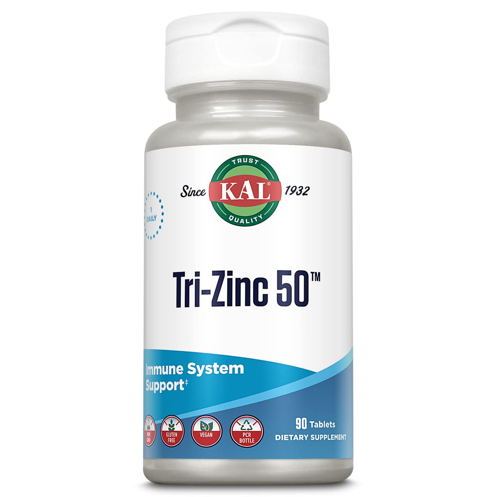 KAL Tri Zinc 50mg bottle front showing packaging for easy daily use