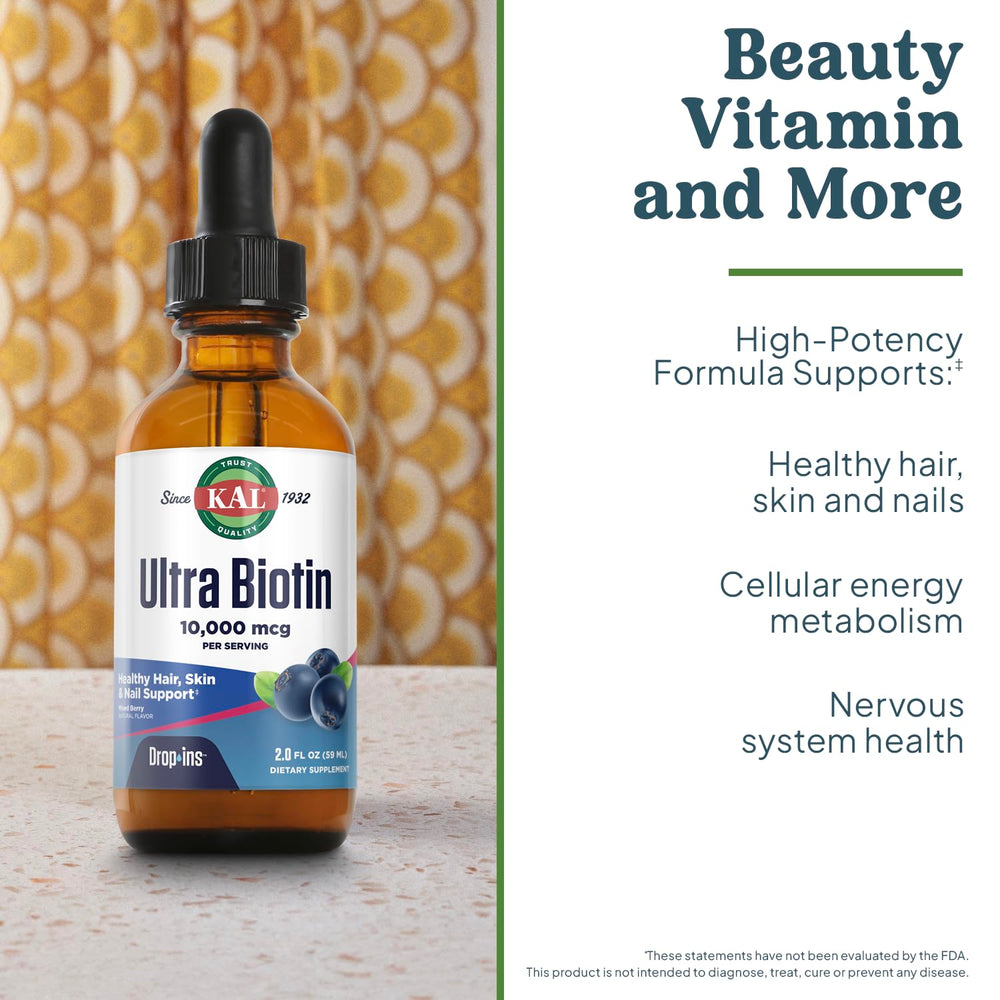 KAL Ultra Biotin berry flavored bottle ready for on the go.