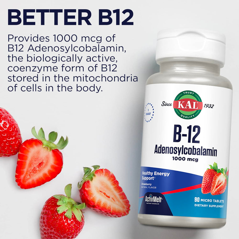 KAL B12 ingredients label highlighting adenosylcobalamin 1000 mcg