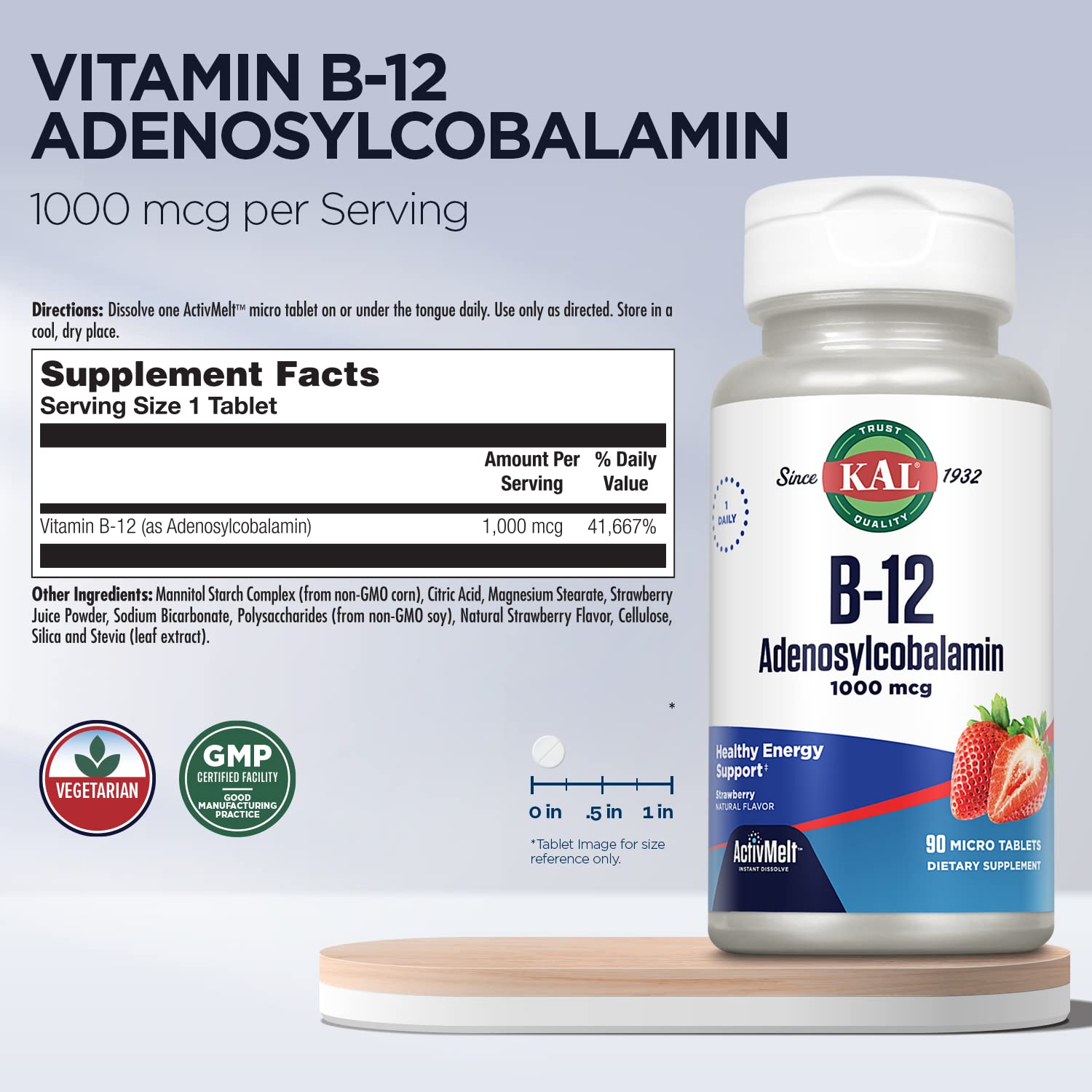 KAL B12 micro tablets dissolving quickly for easy strawberry intake