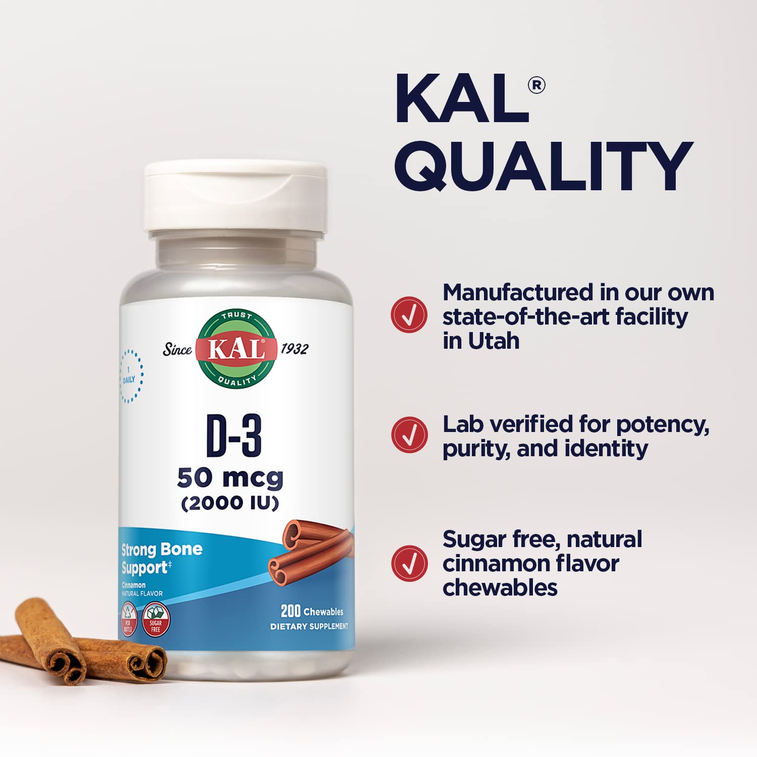 KAL Vitamin D3 chewables sugar-free chews for daily immune wellness.