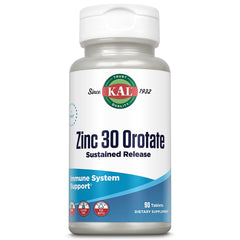 KAL Zinc Orotate 30mg bottle showing 90 servings for ongoing zinc support