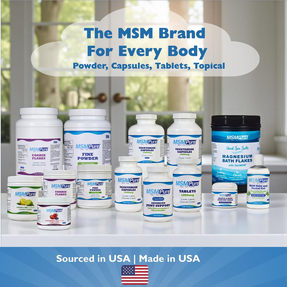 KALA HEALTH MSMPure ingredient-list close-up with kosher, vegan, non-GMO cues.