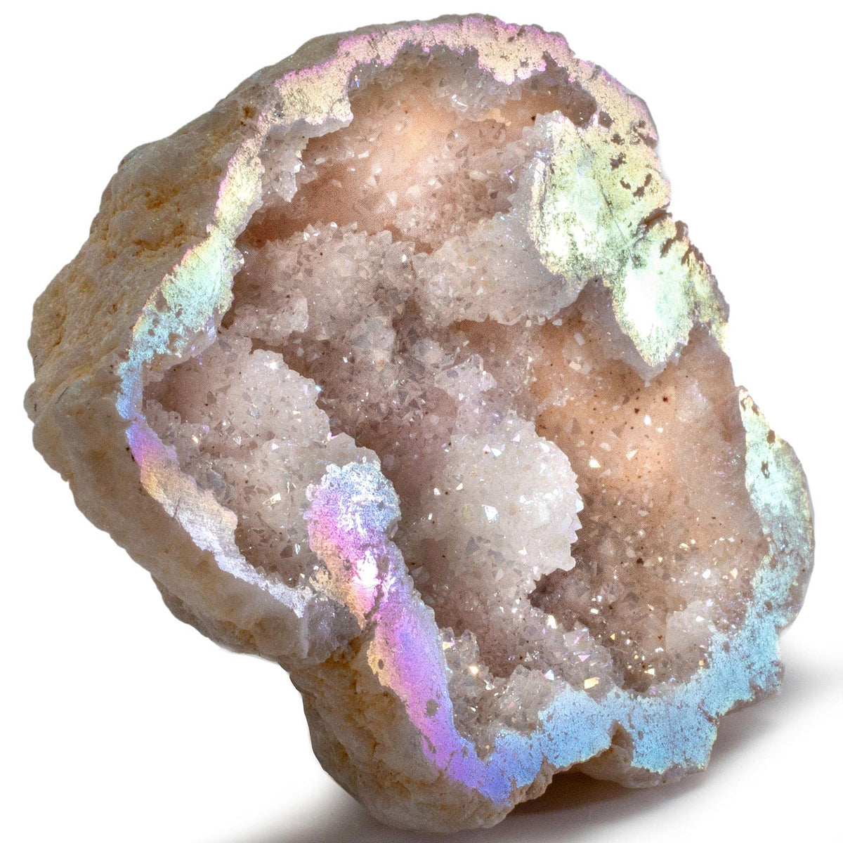 KALIFANO Angel Aura Quartz Geode front view highlighting natural crystal cluster for clarity