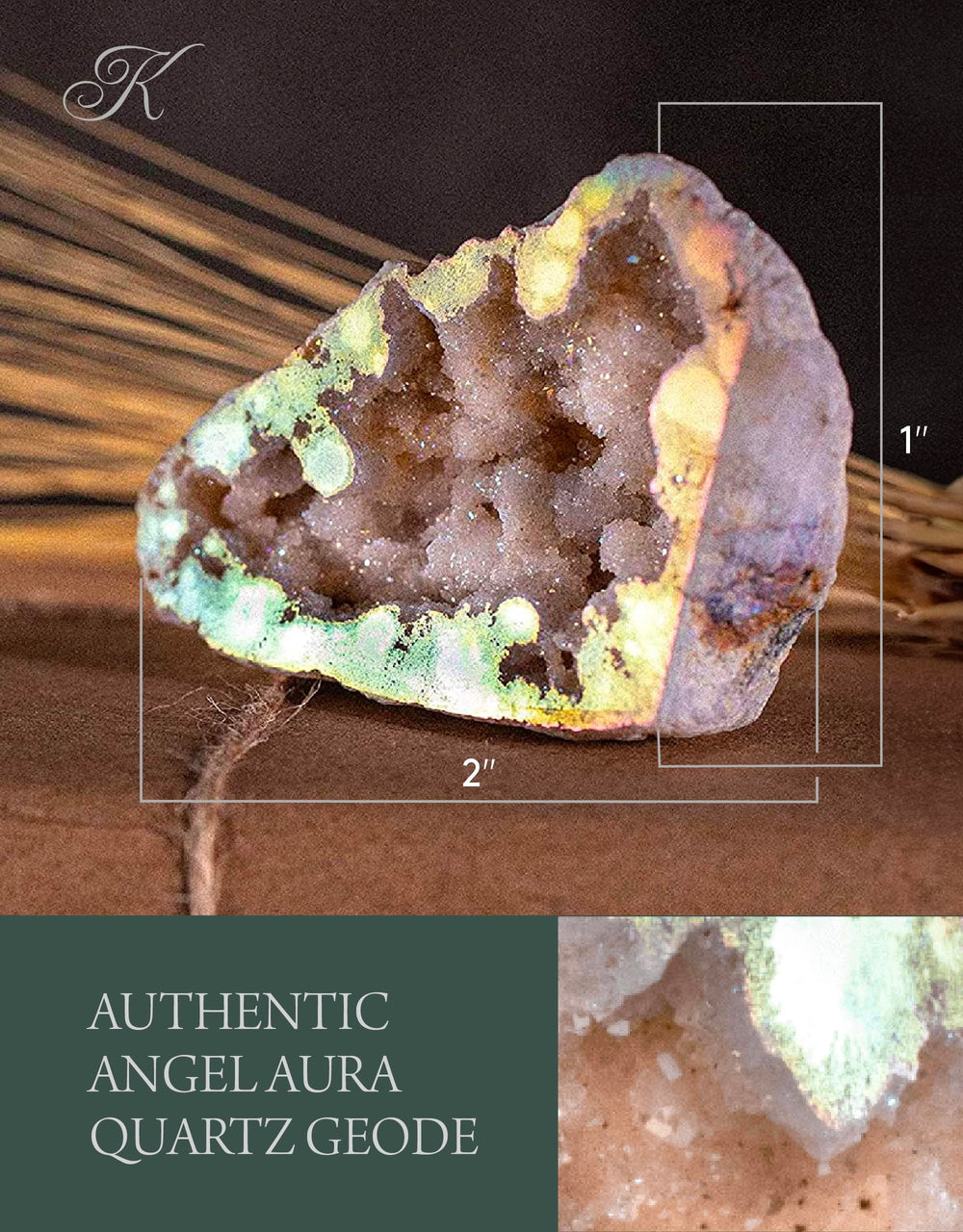 KALIFANO Angel Aura Quartz Geode information card included for education