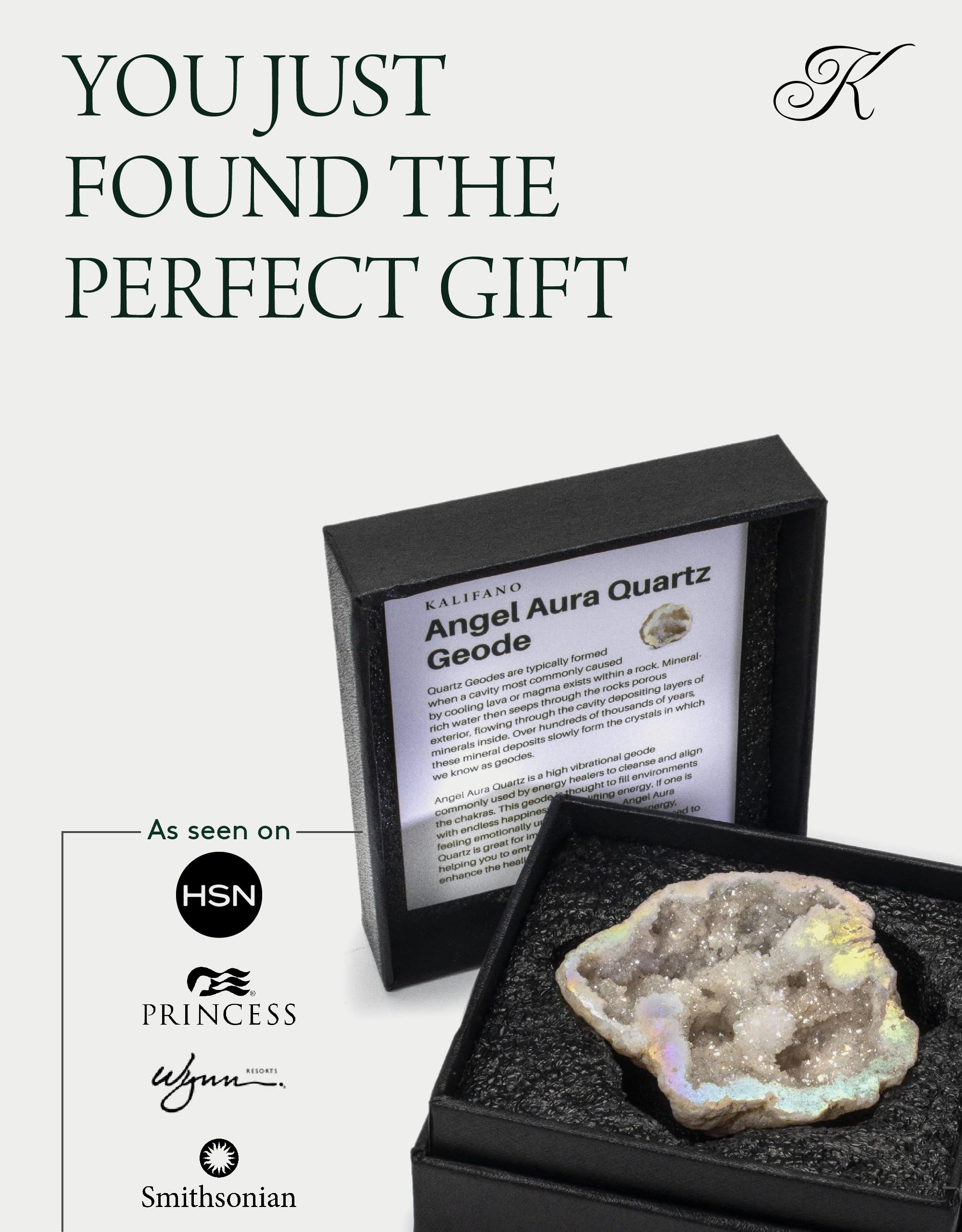 KALIFANO Natural Angel Aura Geode showing unique mineral variation