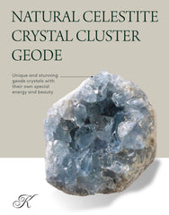 KALIFANO Celestite cluster on shelf aids peaceful atmosphere.
