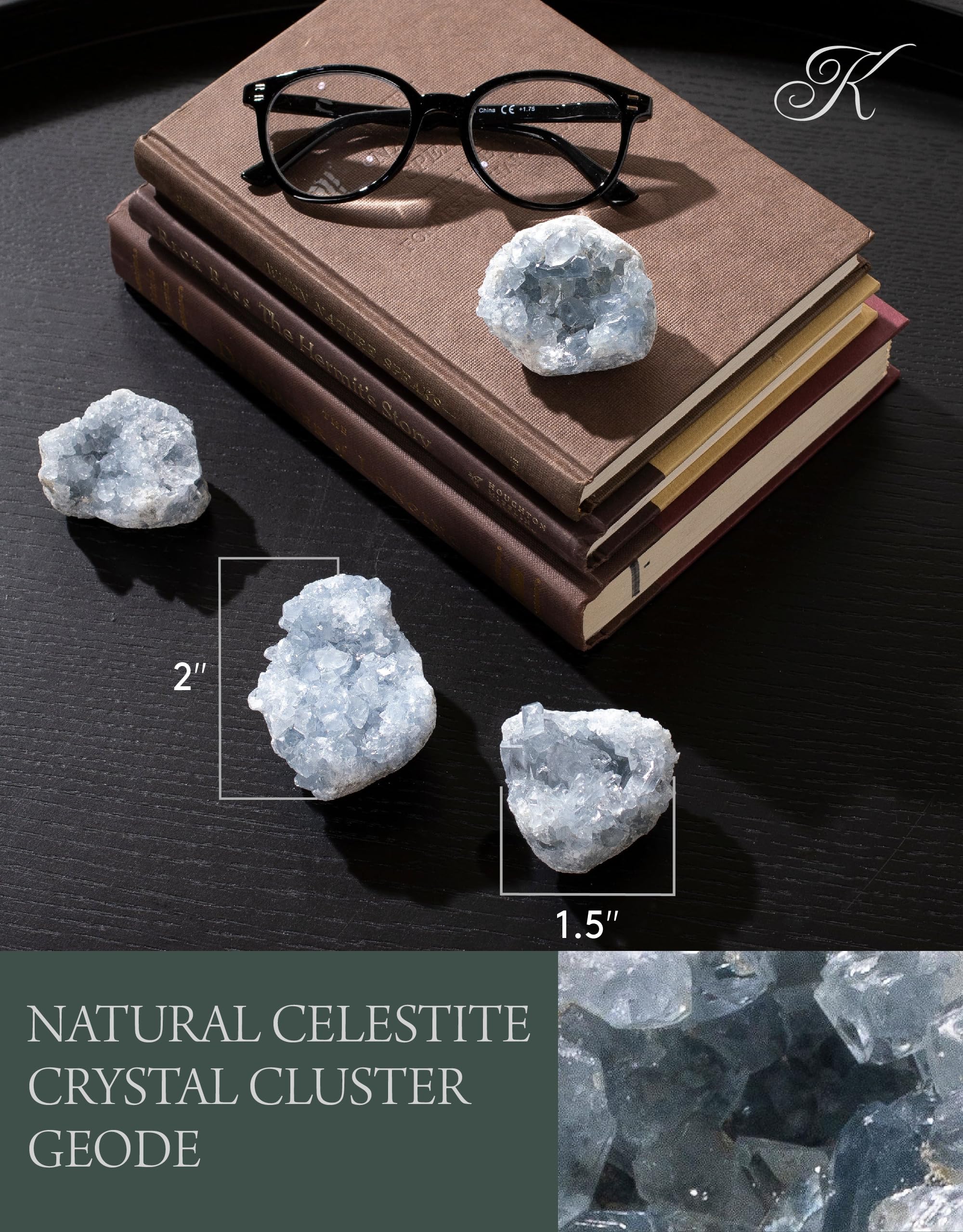 KALIFANO Celestite geode cluster displayed to enhance ambient serenity.