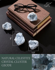 KALIFANO Celestite geode cluster displayed to enhance ambient serenity.
