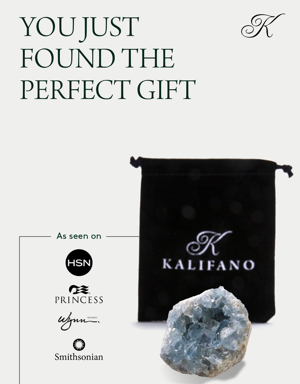 KALIFANO natural Celestite specimen measures about 2 by 2 by 1.5 inches.