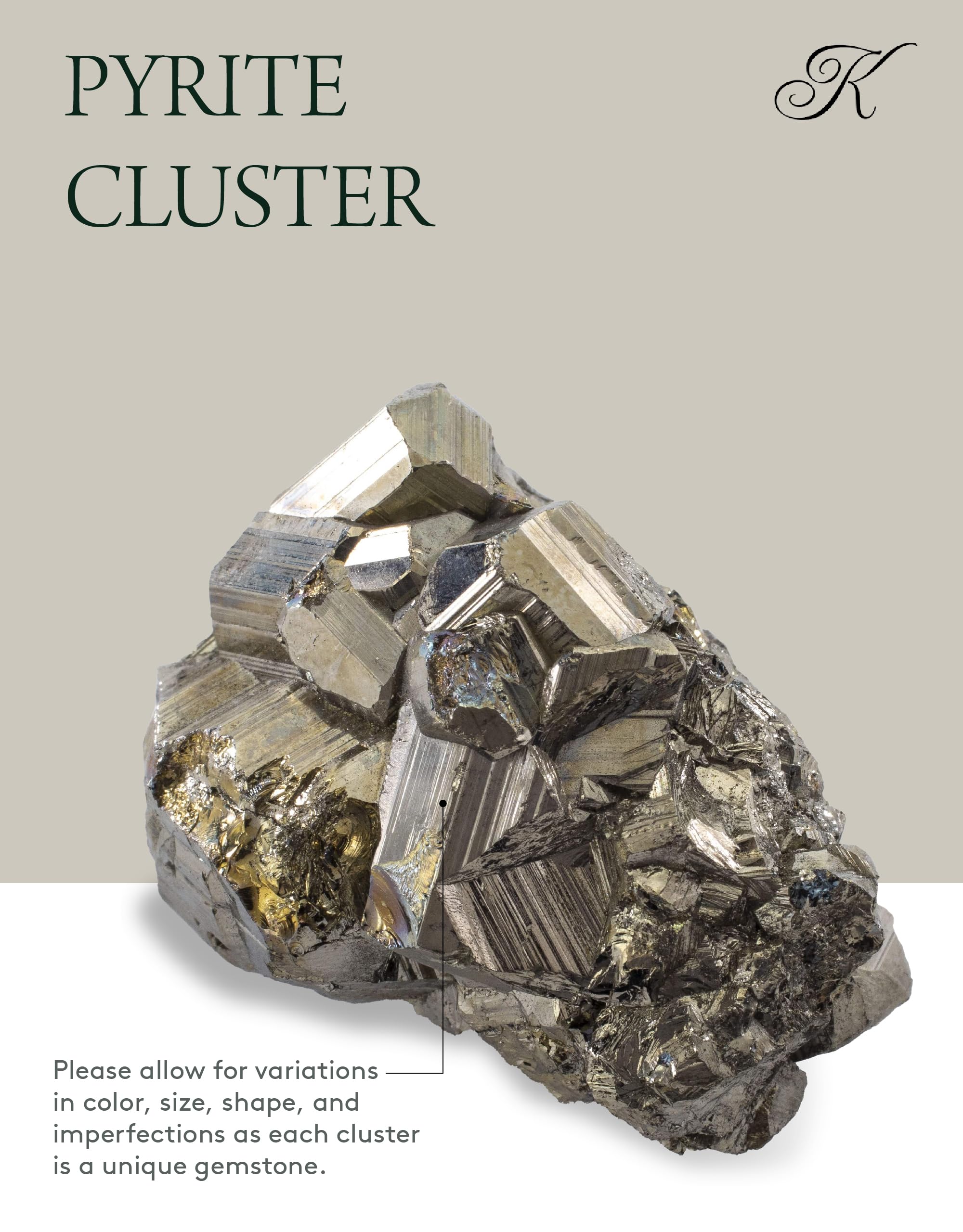 Kalifano pyrite cluster lustre closeup catching light for display ambiance.
