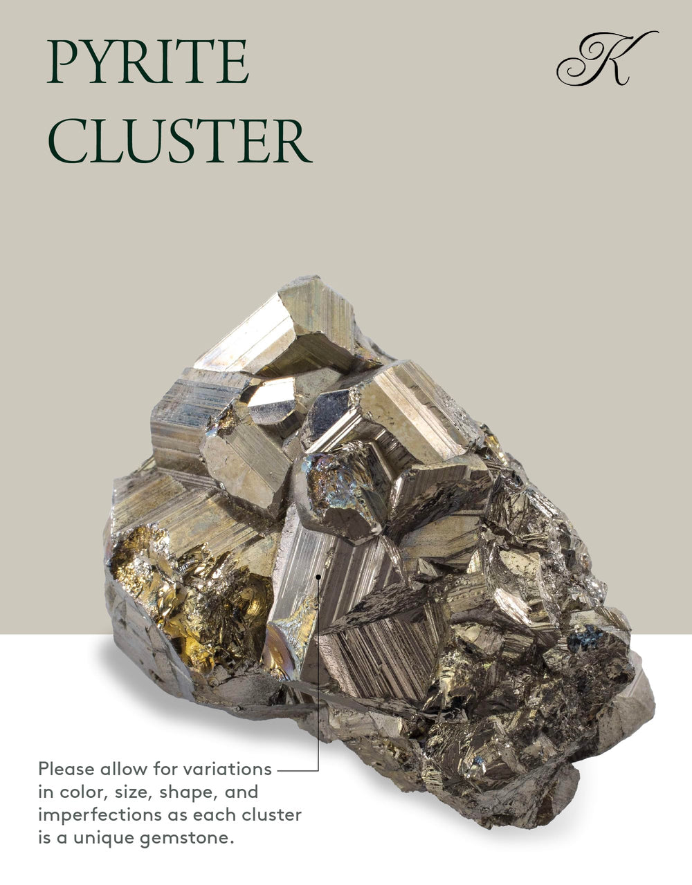 Kalifano pyrite cluster lustre closeup catching light for display ambiance.