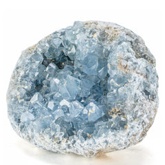 KALIFANO Celestite geode cluster in sky blue hues promotes calming space.