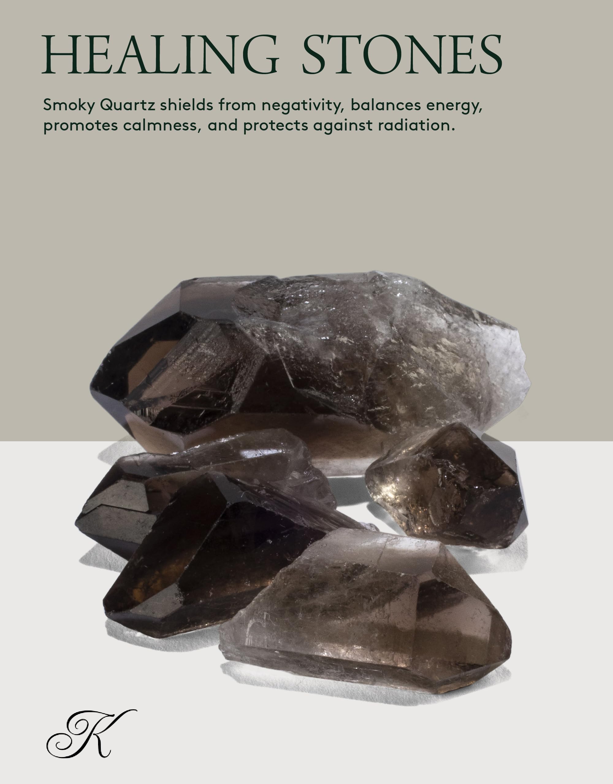 Close up texture of smoky quartz points showing natural facets