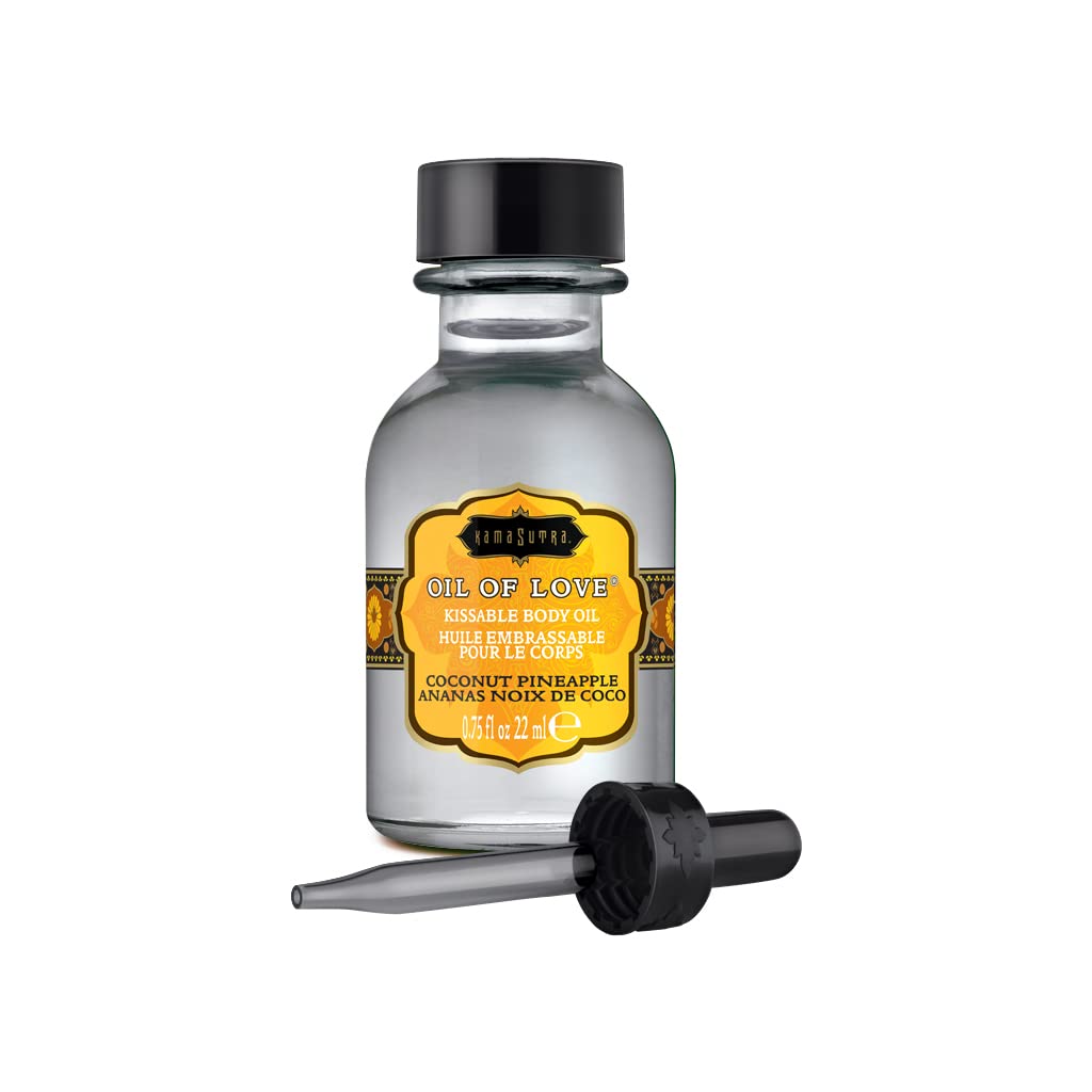 Kama Sutra Oil of Love coconut pineapple bottle pour for kissable warming foreplay