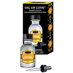 Kama Sutra Oil of Love coconut pineapple dropper dispense for easy application and scent