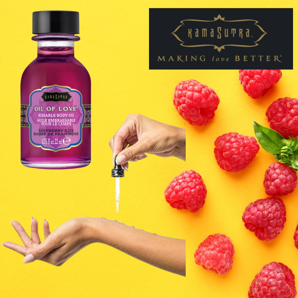 Kama Sutra Oil of Love Raspberry Kiss warming action close-up on skin