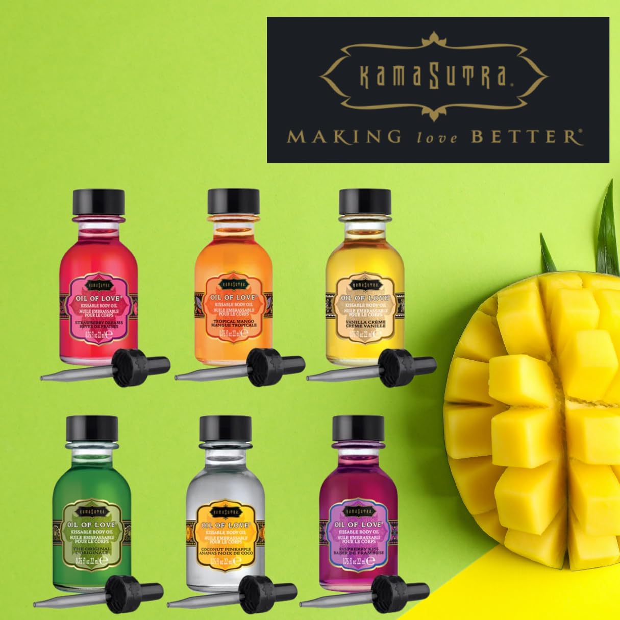 Kama Sutra Oil of Love Tropical Mango cleans up easily after use.
