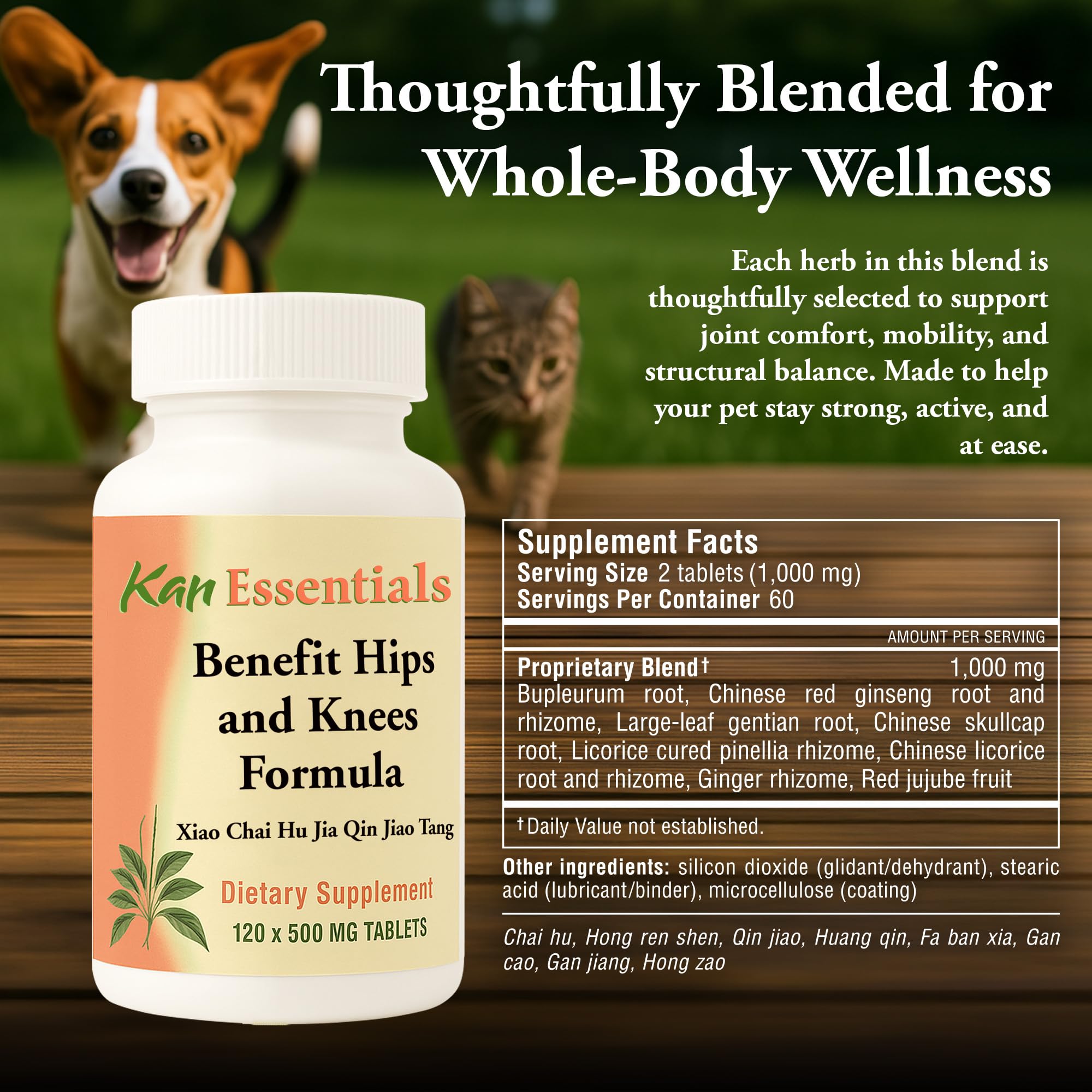 Kan Herbs Benefit Hips and Knees tablet closeup for daily use
