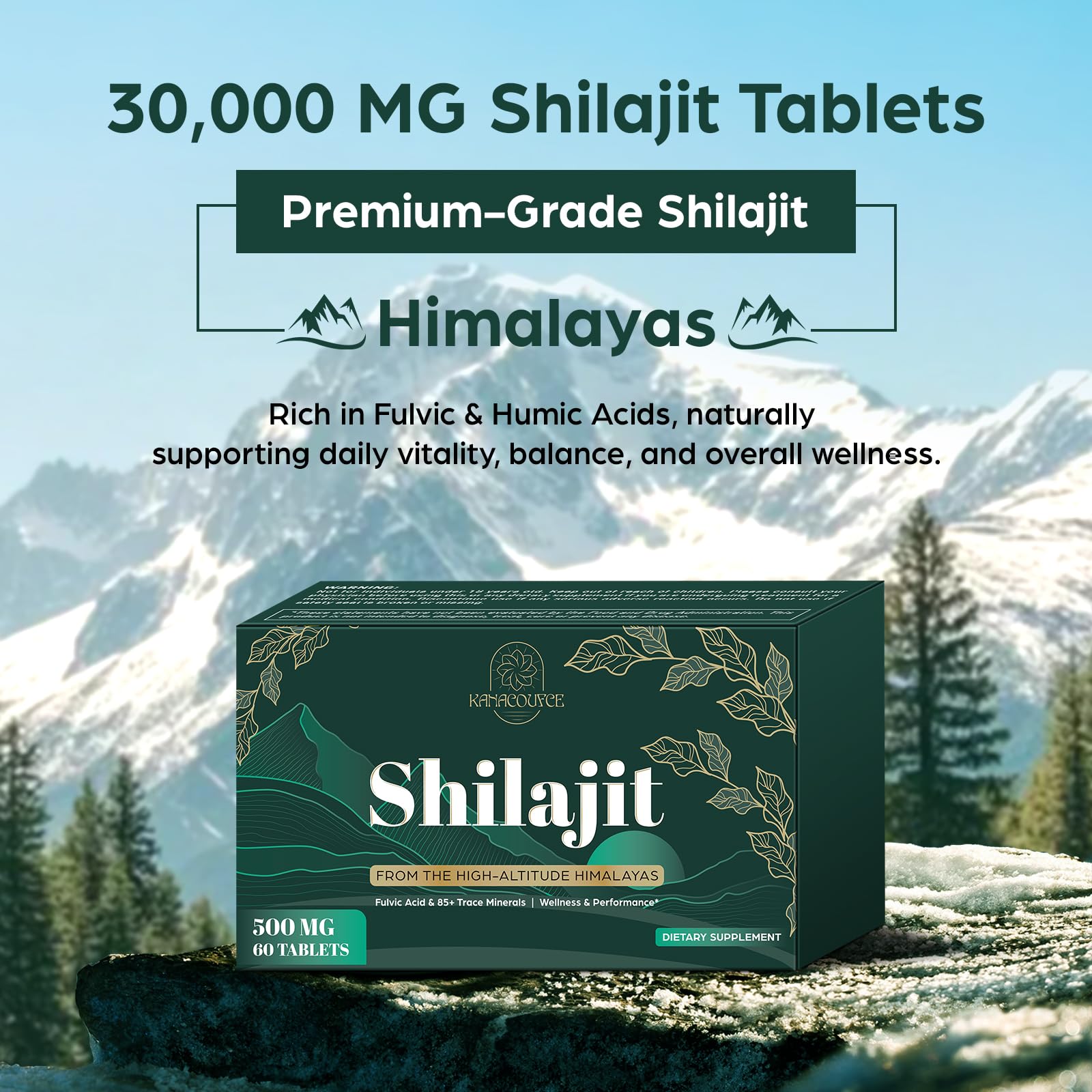 Kanacoufce Shilajit tablets Organic Himalayan origin for purity and traditional mineral synergy.