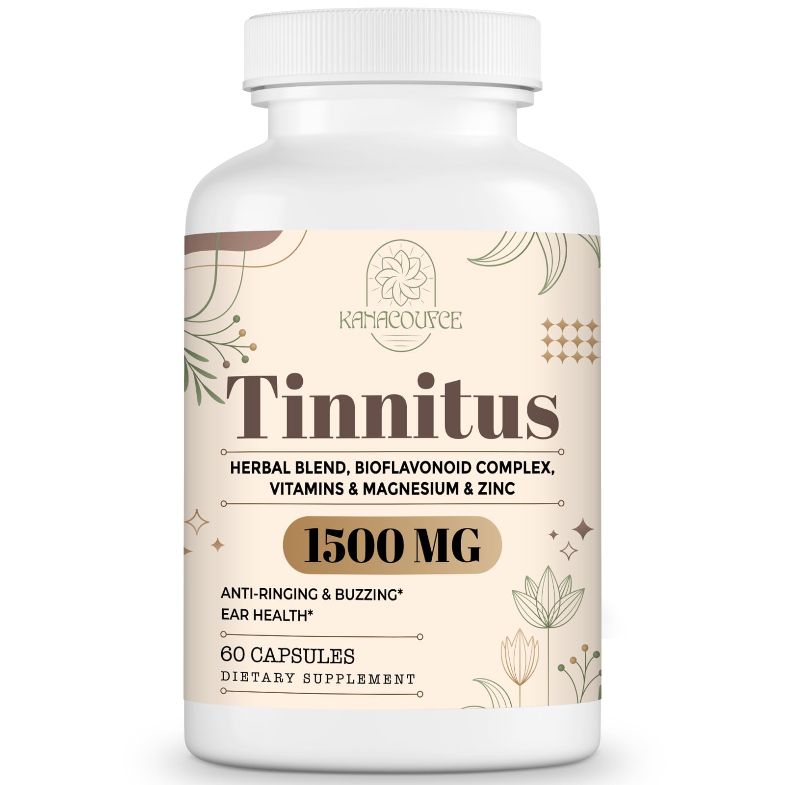 Kanacoufce tinnitus 1500mg bottle for daily use and potency.