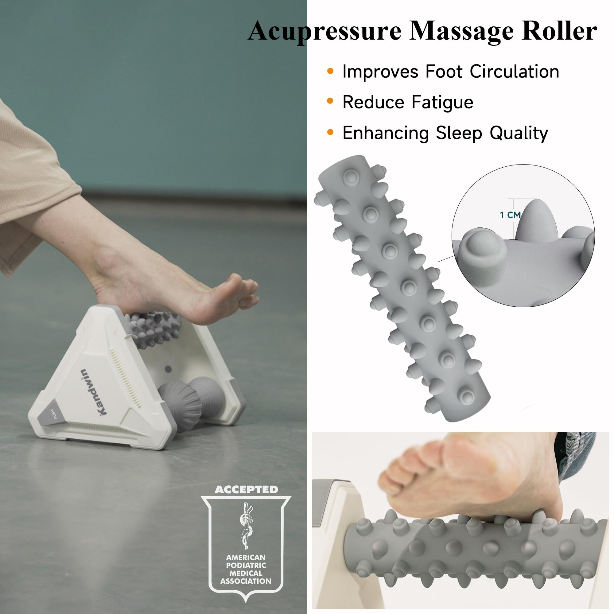 Kandwin 3-in-1 foot massager design provides cold therapy and gentle relief.