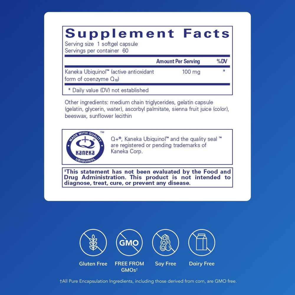 Kaneka ubiquinol active form capsule highlighting antioxidant support for heart health.