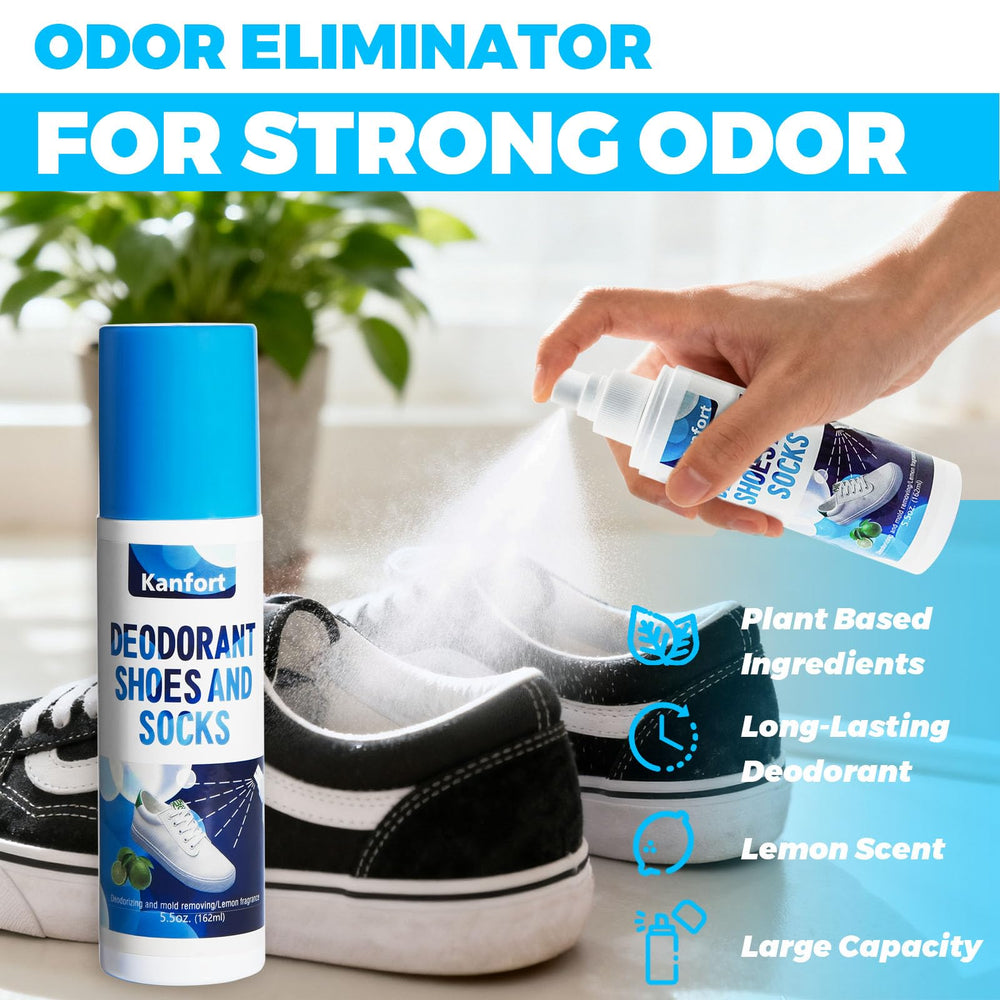 Kanfort 162ml bottle highlighted for long-lasting odor elimination.