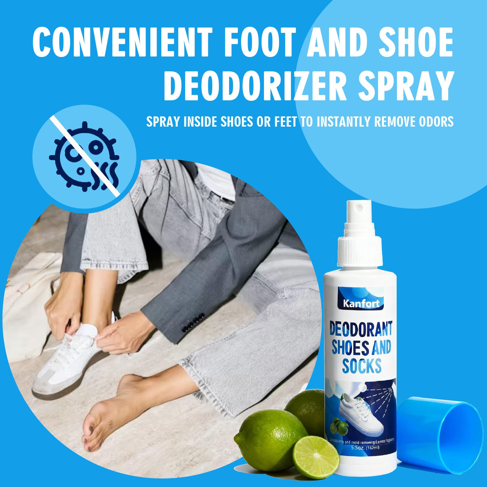 Kanfort deodorizer in gym bag, refreshing gear after workouts.