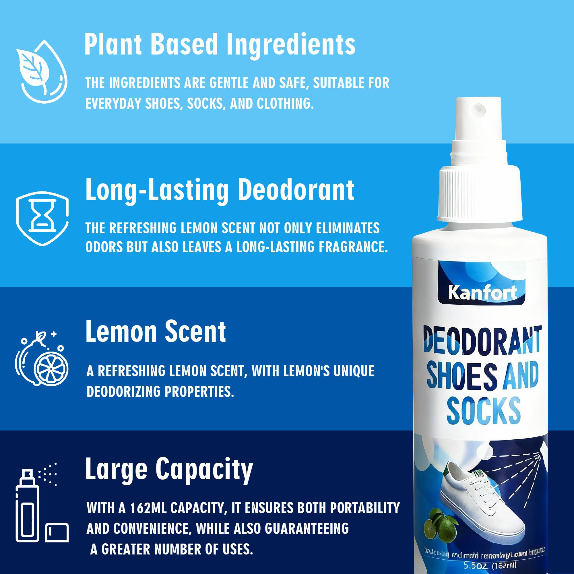 Kanfort spray used on sport gear and accessories for odor control.