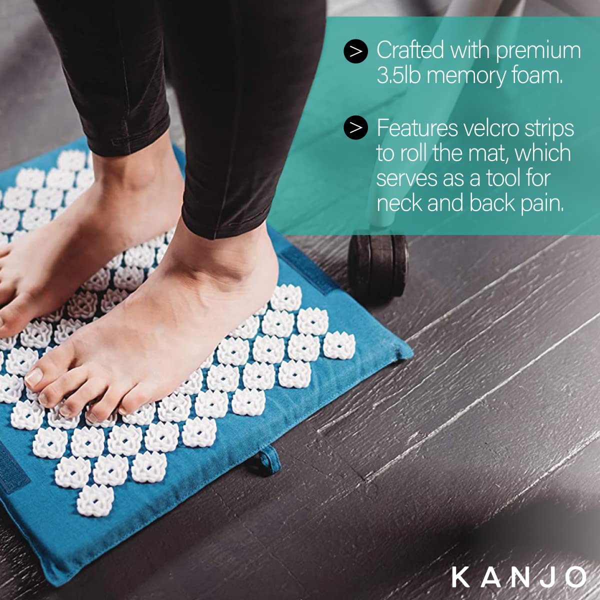 Rolled Kanjo mat with Velcro strips for compact storage.