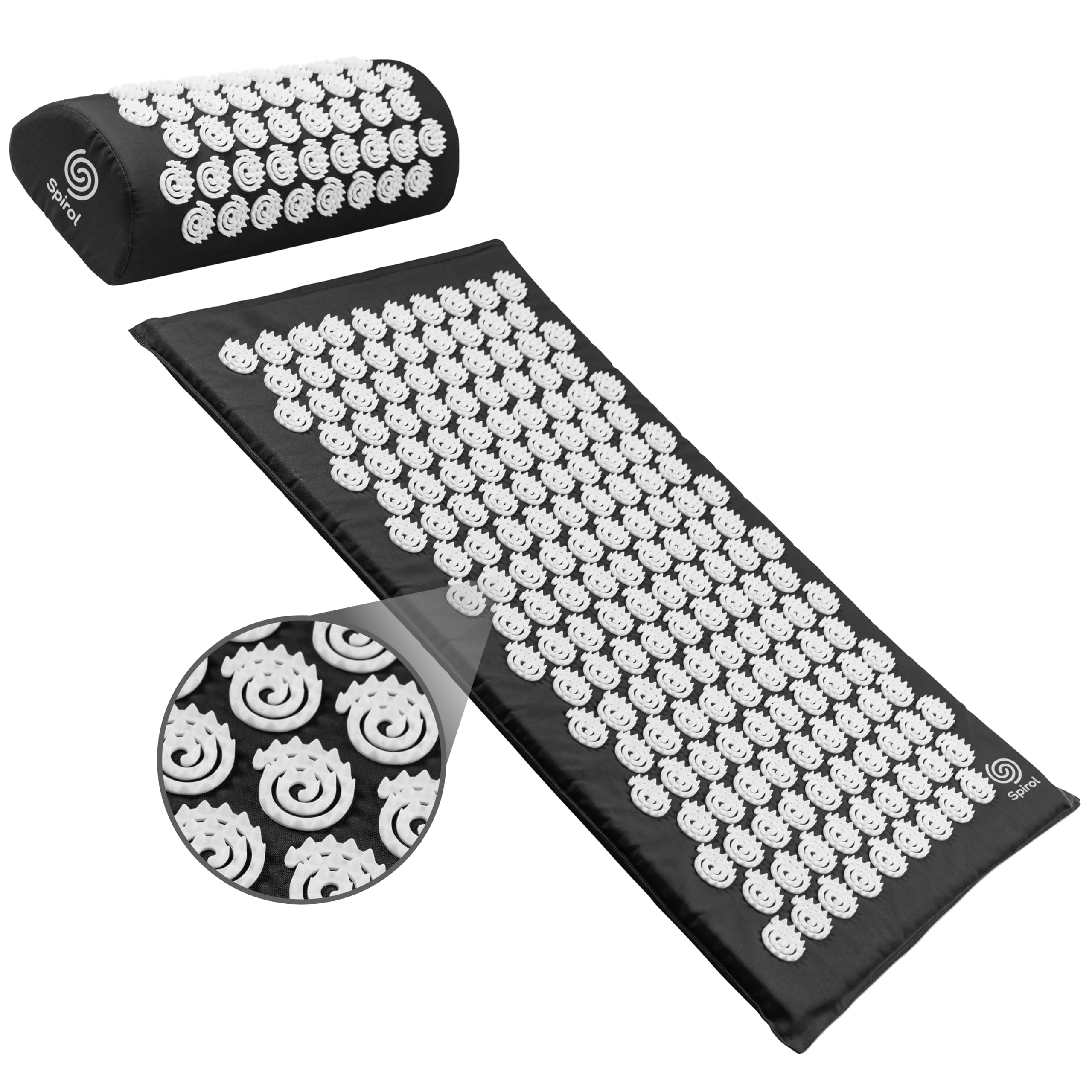 Kanjo Spirol mat with acupressure spikes onyx targets back tension for calming relief at home.