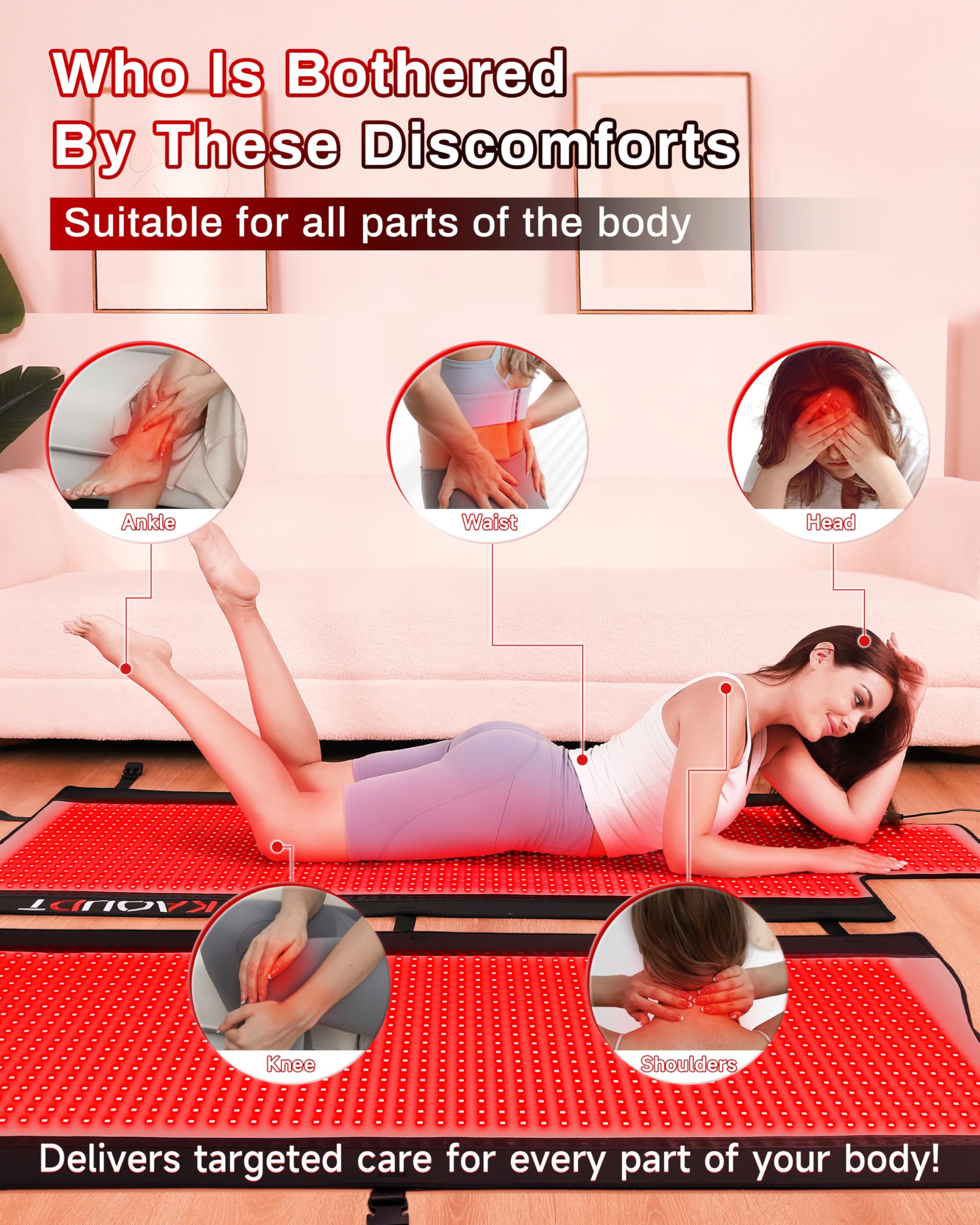 Kaoudt 2025 red light therapy mat detachable bottom highlights modular setup options.