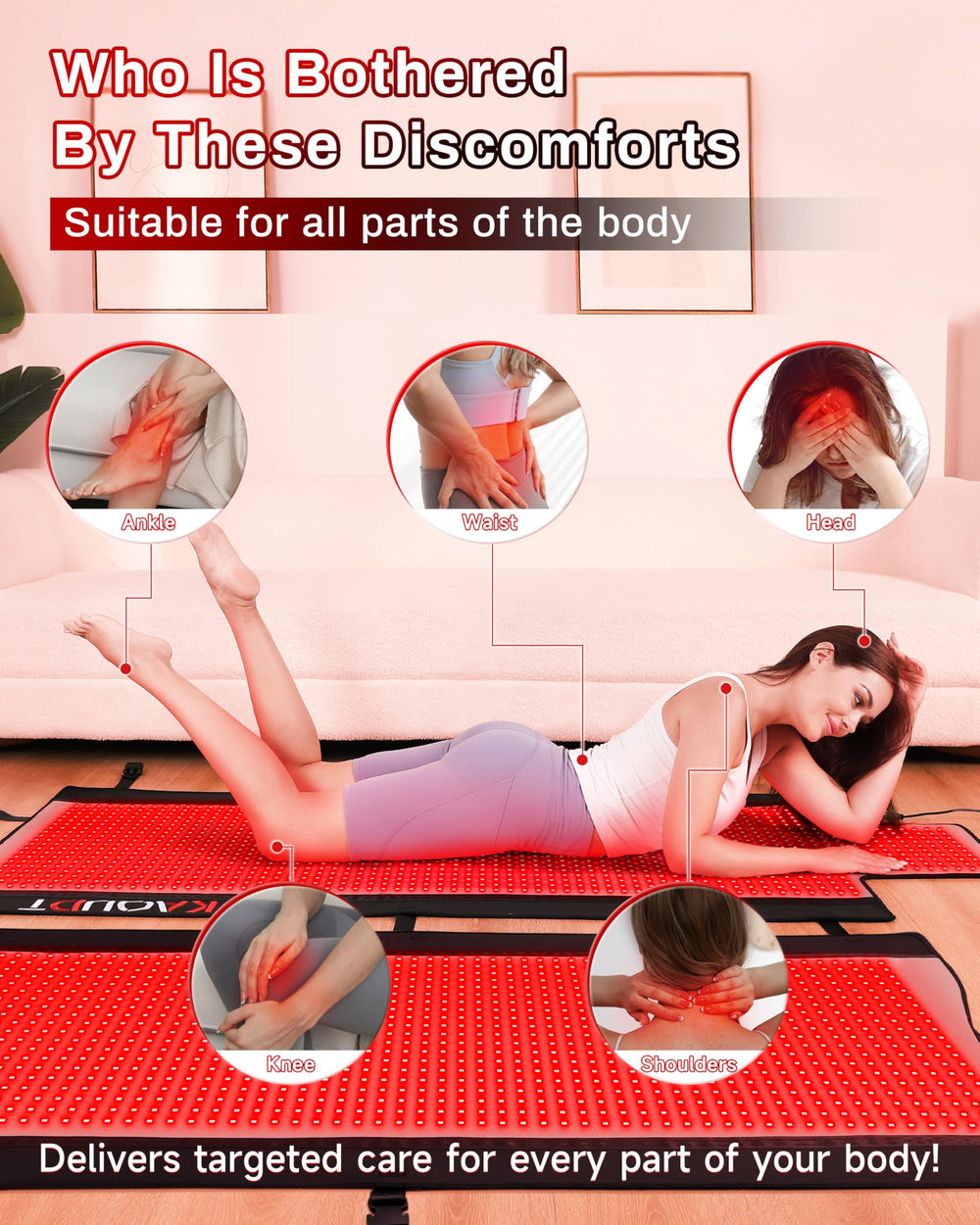 Kaoudt 2025 red light therapy mat detachable bottom highlights modular setup options.