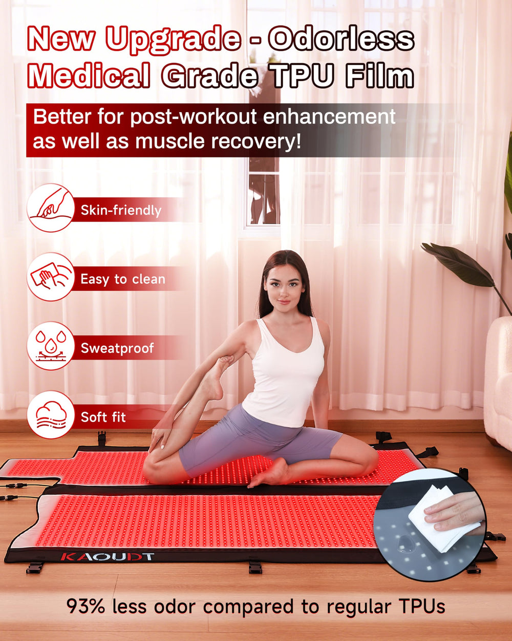 Kaoudt 2025 red light therapy mat full-layout shows face to feet coverage across the mat.