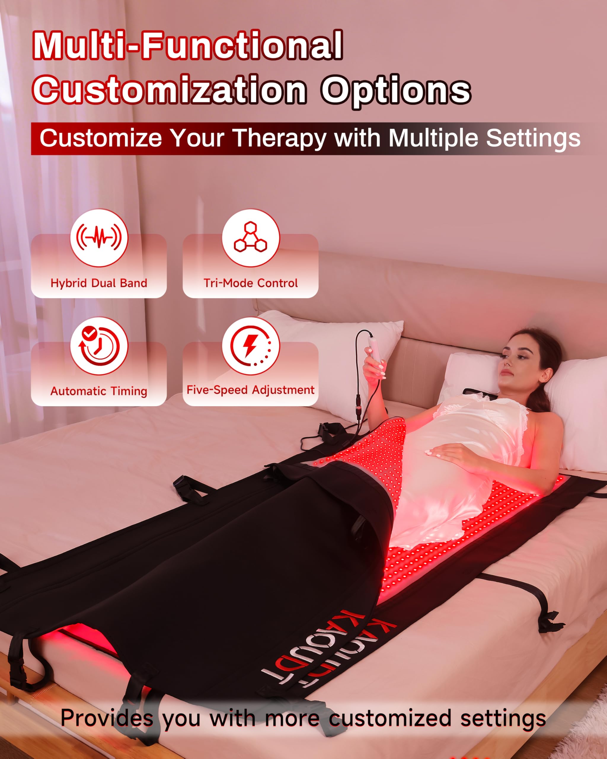 Kaoudt 2025 red light therapy mat in-use illustrates at-home therapy session comfort.