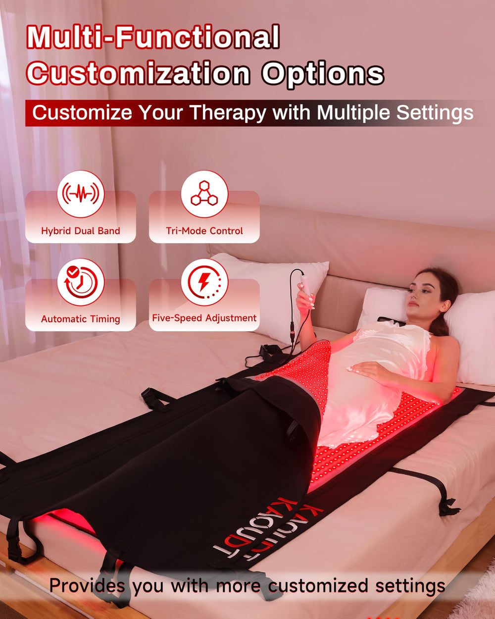 Kaoudt 2025 red light therapy mat in-use illustrates at-home therapy session comfort.